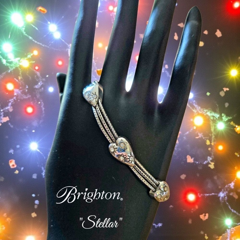 BRIGHTON "Stellar" Silver And Crystal Triple Strand Bracelet WEDDING READY!